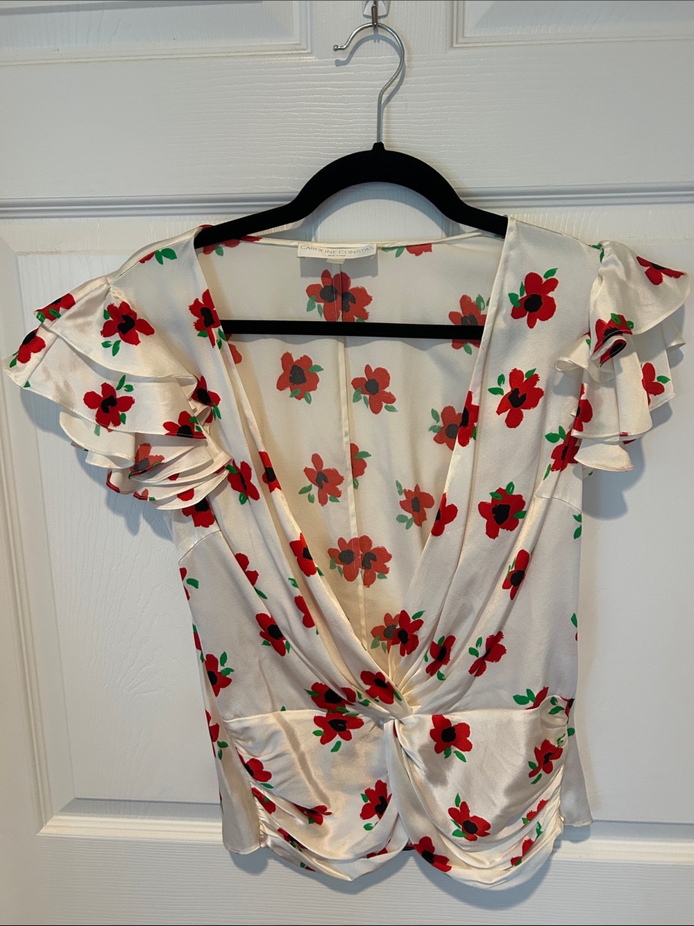 Caroline Constas Floral Blouse with Red Flowers